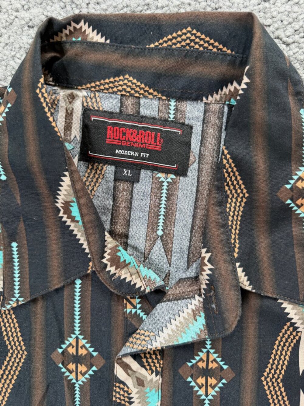 Rock & Roll Denim Aztec Western Pearl Snap Shirt XL Modern Fit Southwest Black - Picture 5 of 14